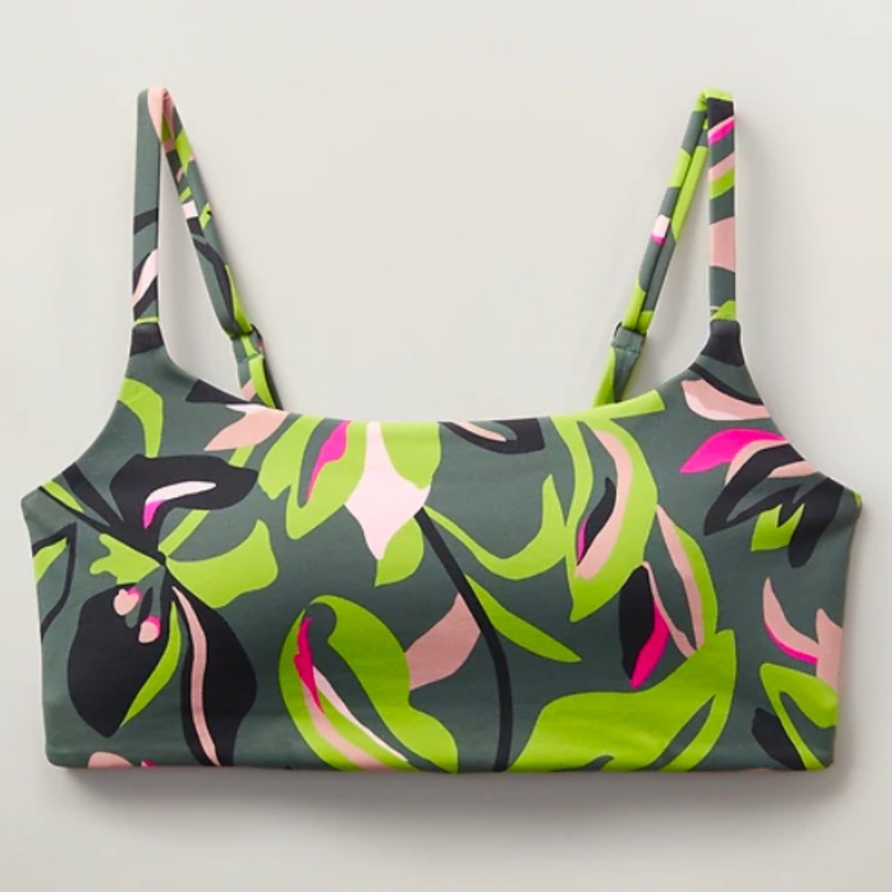 NWT Athleta Wireless Scoop Bikini Top, size small, D-DD Deep Fern Floral